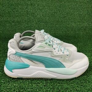 Puma Sneakers Mens 8 White X-Ray 2 Square 384847-04 Teal Mesh Athletic Shoes